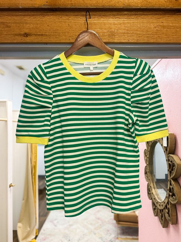 Striped pullover top-Green