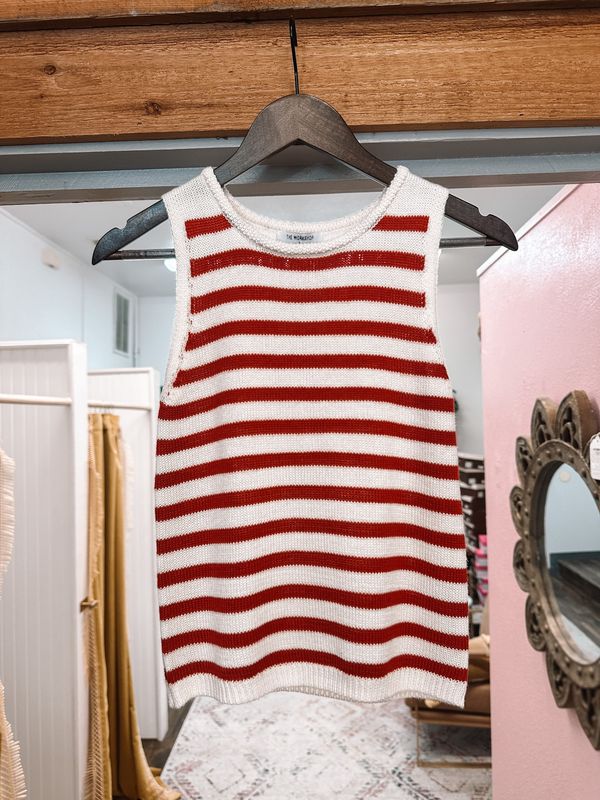 Stripe Sweater Tank- Red