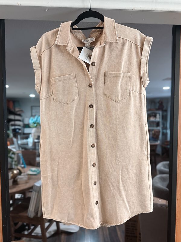 Twill Shirt Dress-Taupe