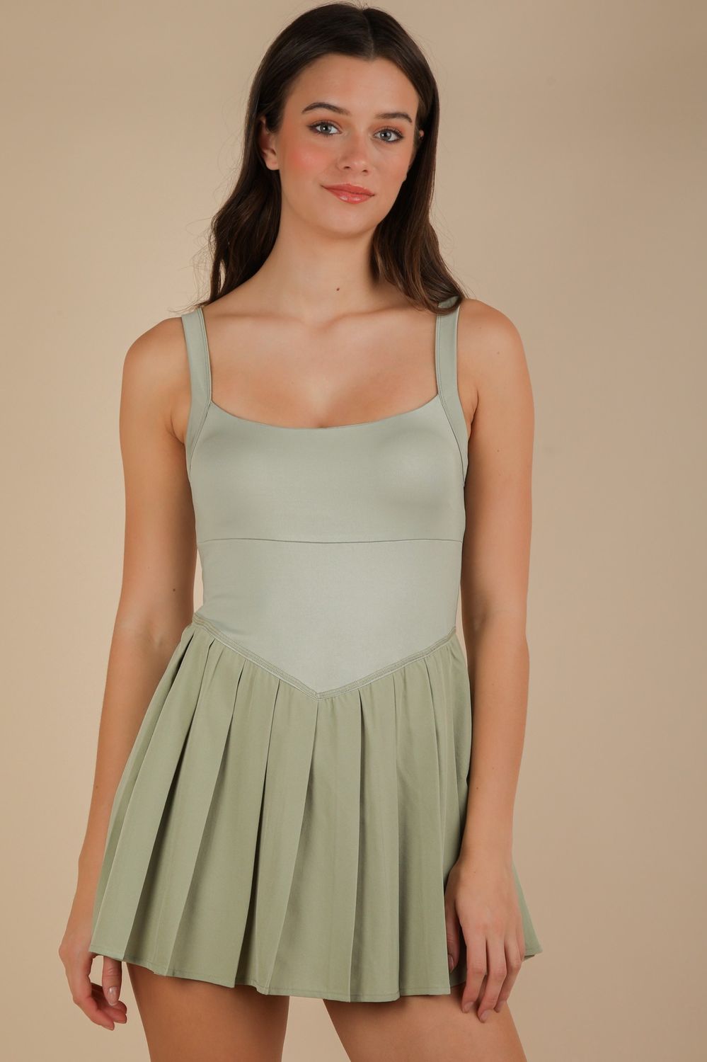 Pleated Skirt Activewear Dress W/ Under Shorts