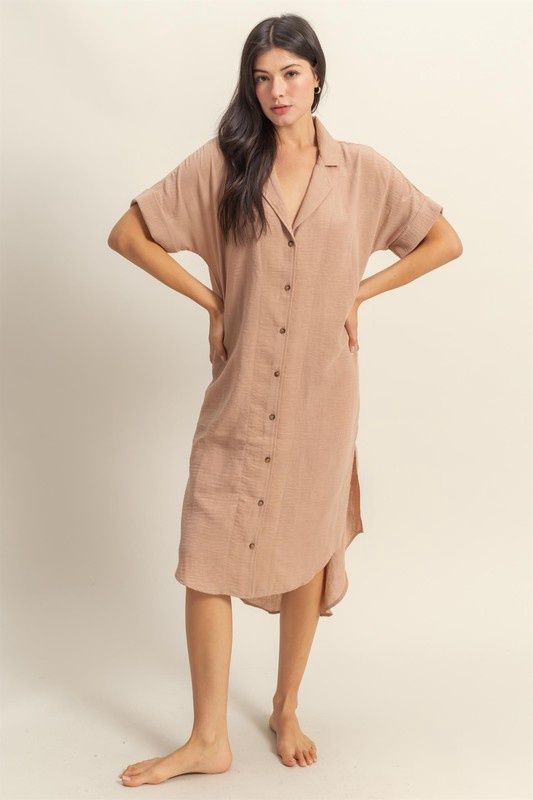 Casual Buttoned Shirts Midi Dress