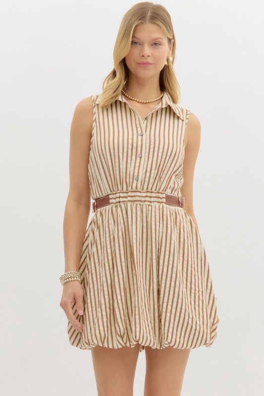 Stripe Pattern Sleeveless Bubble Mini
