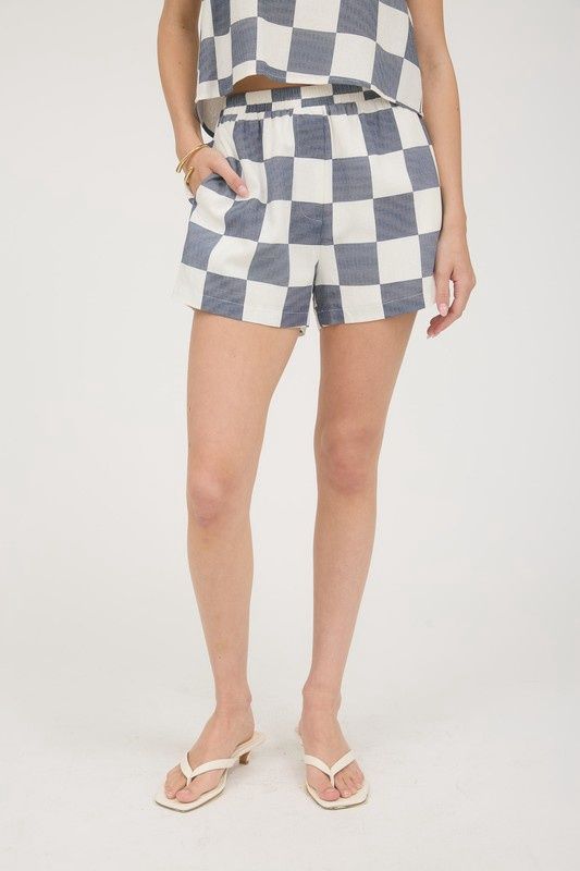 Checkered Linen Shorts