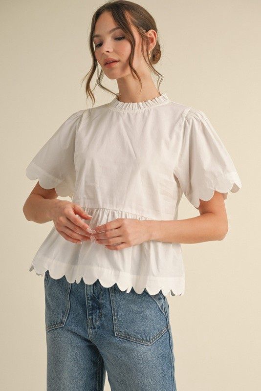Poplin Peplum Short Sleeves Top