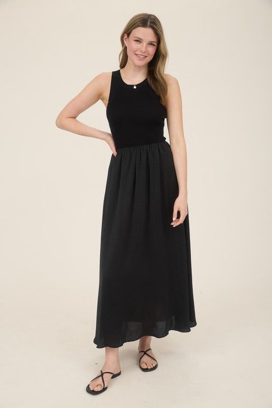 Knit Mixed Media Sleeveless Midi Dress