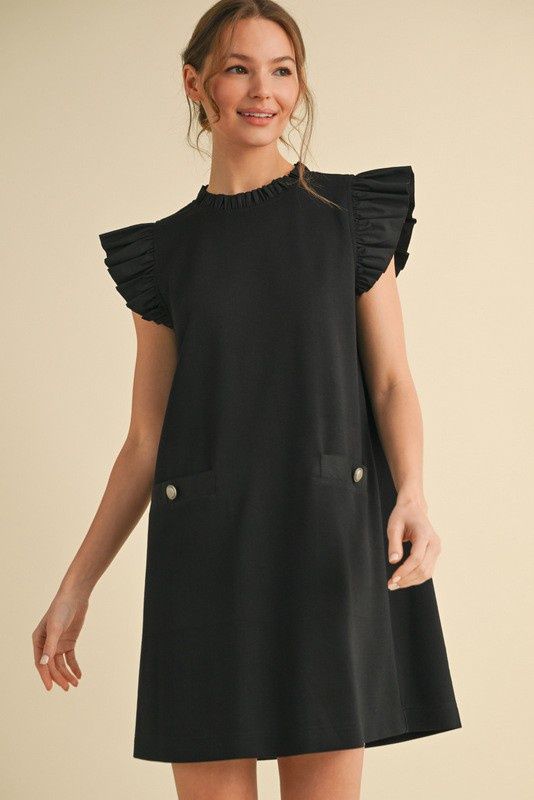 Ruffled Cap Sleeves Shift Dress