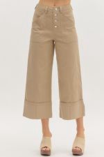 Solid high waist cropped wide-leg