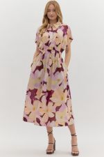 Floral print dolman short sleeve midi