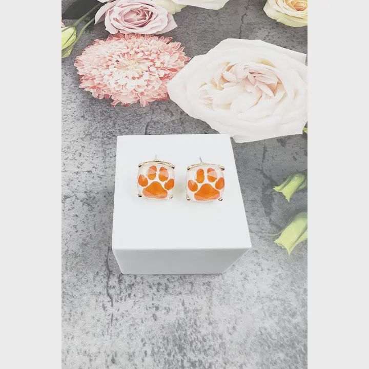 Dog Paw Print Cushion Cut Epoxy Stud Earring