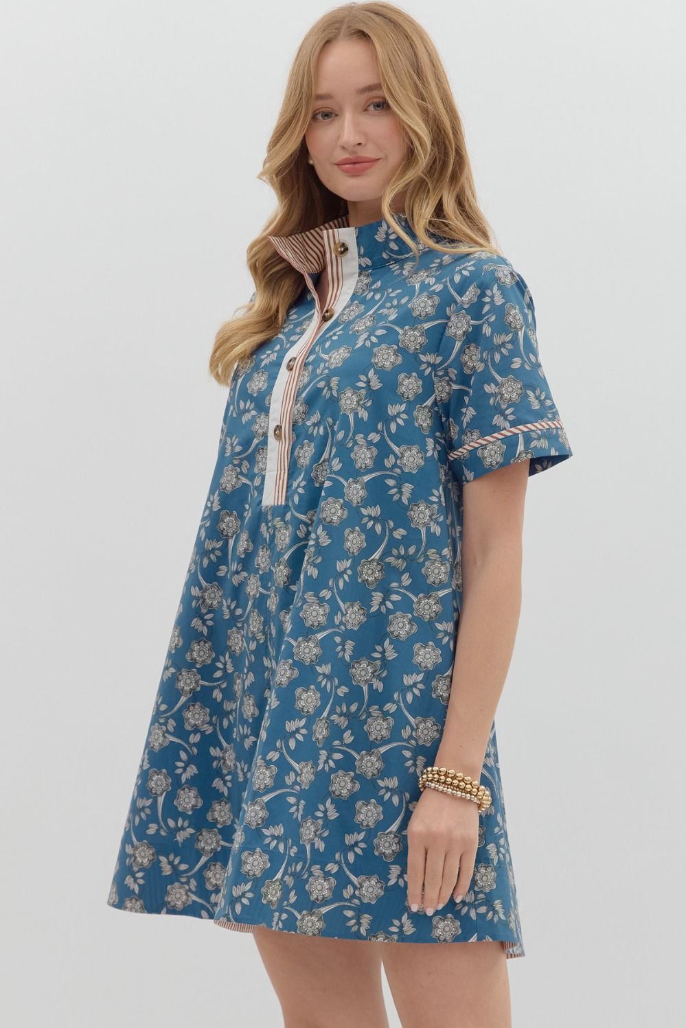 Floral print short sleeve high neck mini