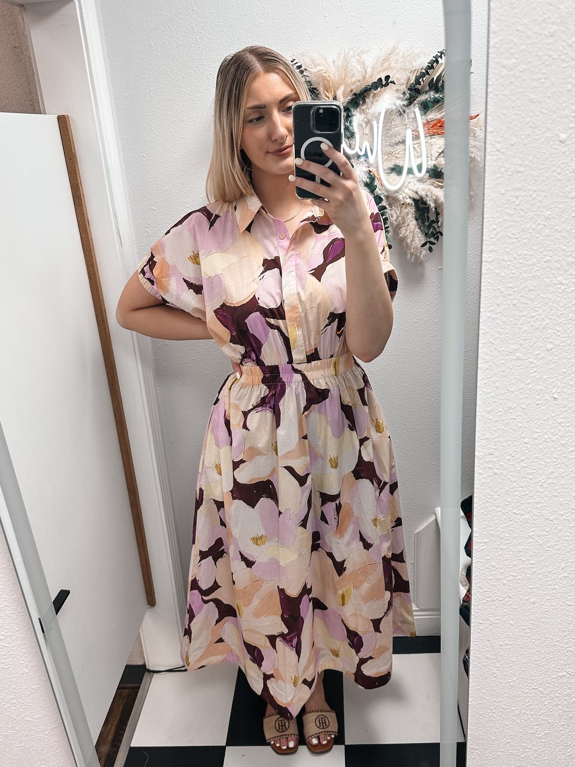 Floral print dolman short sleeve midi