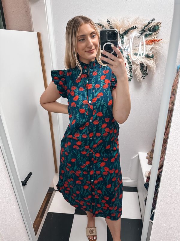 Midi Navy Floral Dress