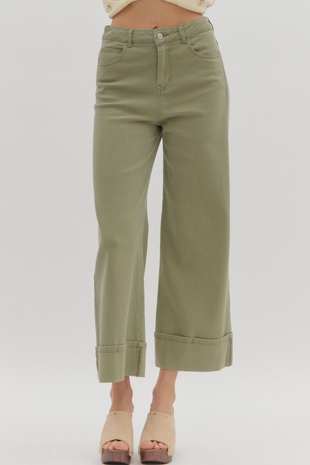 Solid mid-rise ankle length pants