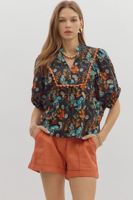 Botanical print V-neck
