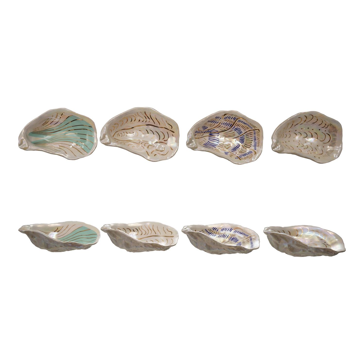 5&quot;L Ceramic Oyster Dish w Gold