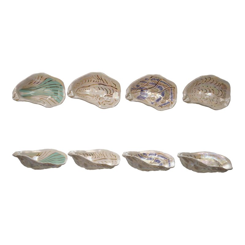 5&quot;L Ceramic Oyster Dish w Gold