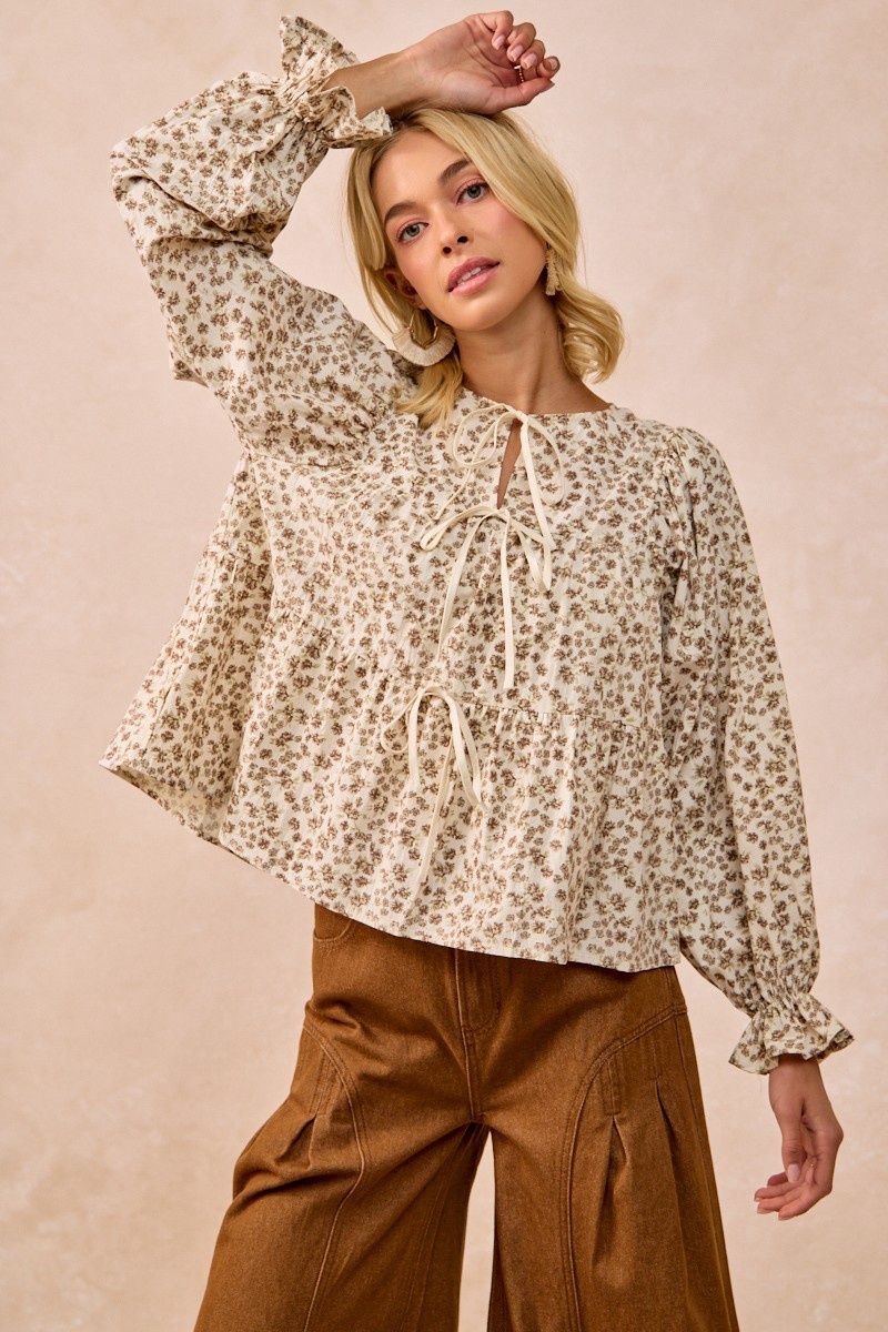 Floral Printed Peplum Top With Shirring