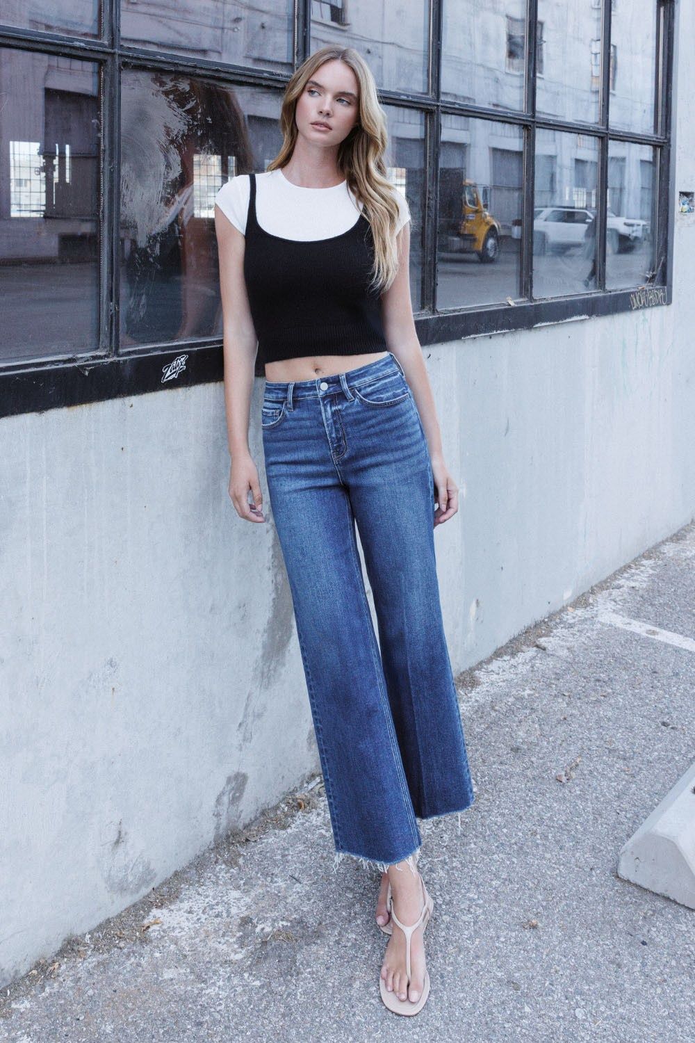 HIGH RISE TROUSER PRESS WIDE LEG JEANS