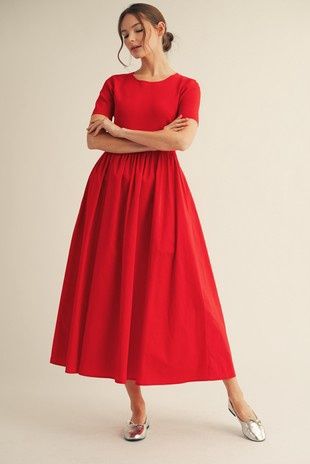 Solid Fabric Mixed Maxi Dress
