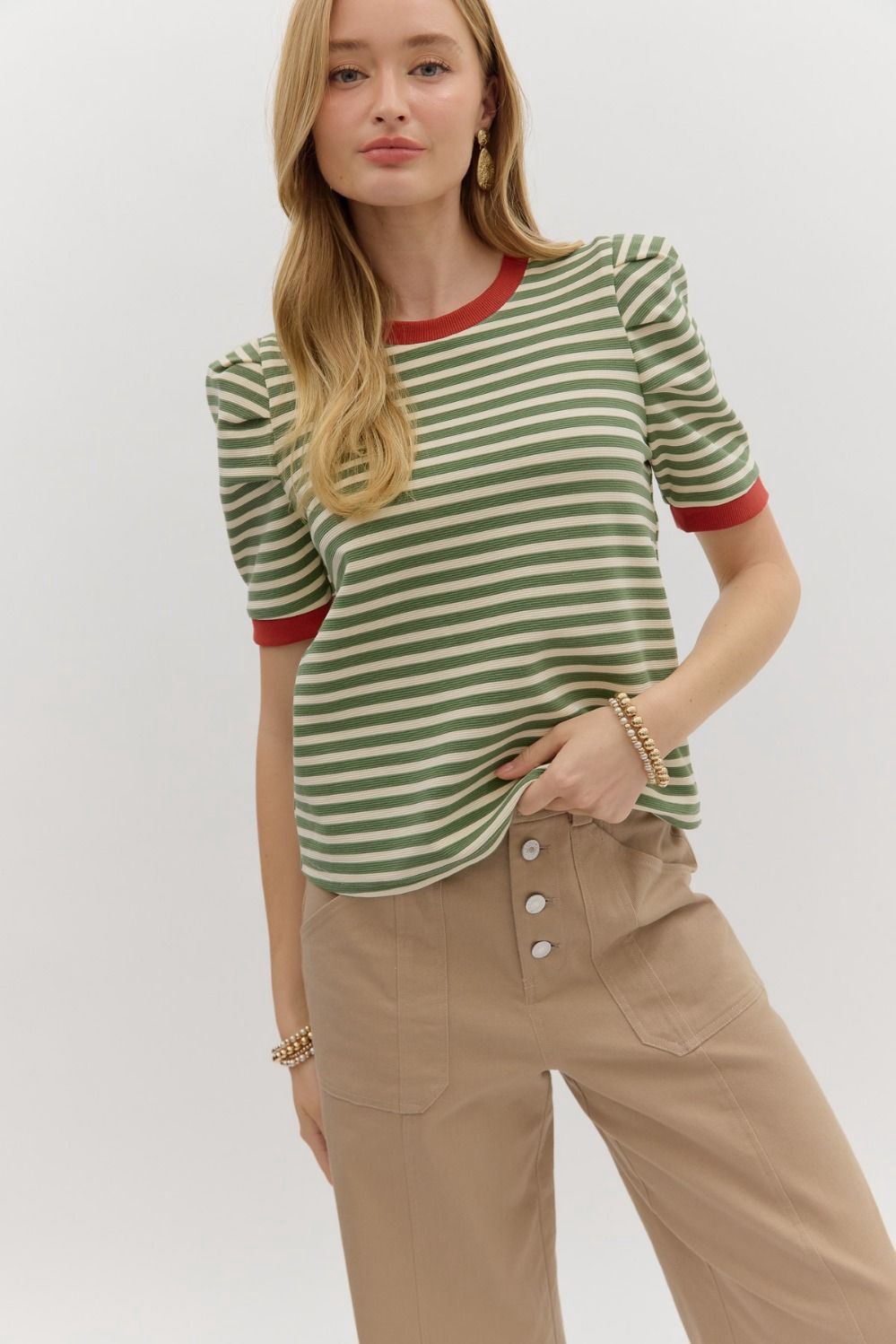 Stripe pattern short sleeve pullover