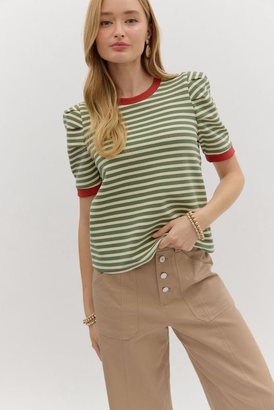 Stripe pattern short sleeve pullover