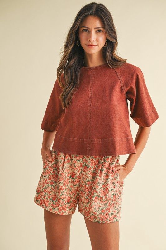 Stretch Denim Tie Back Detail Blouse
