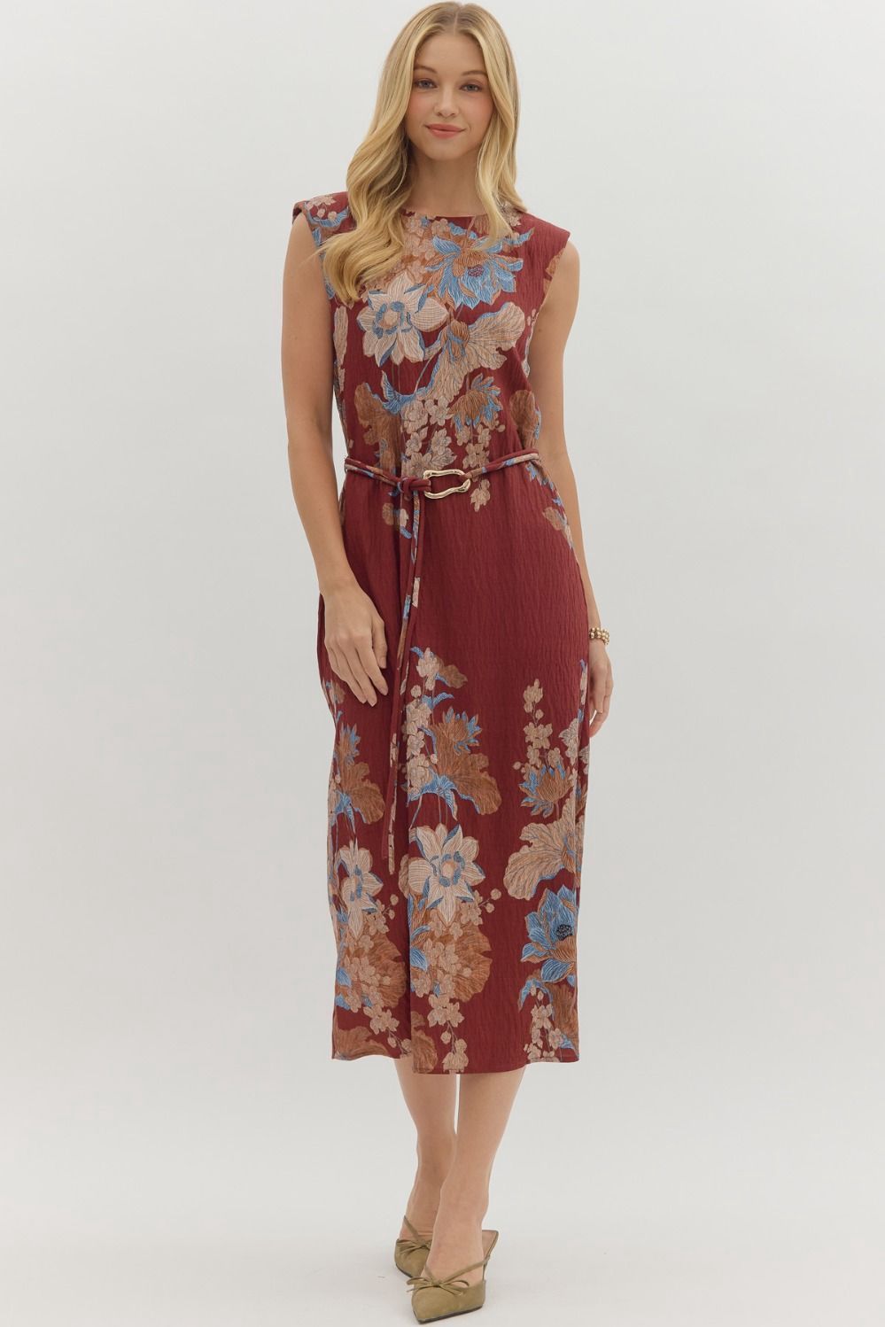 Floral print sleeveless midi