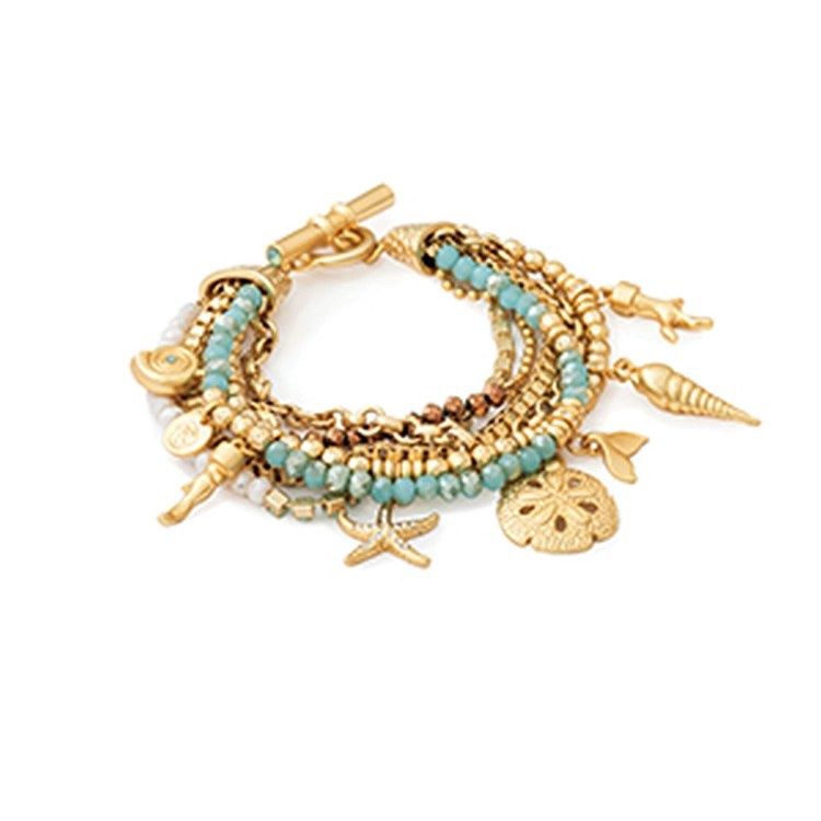 Washed Ashore Beaded Toggle Bracelet Gold/Seafoam