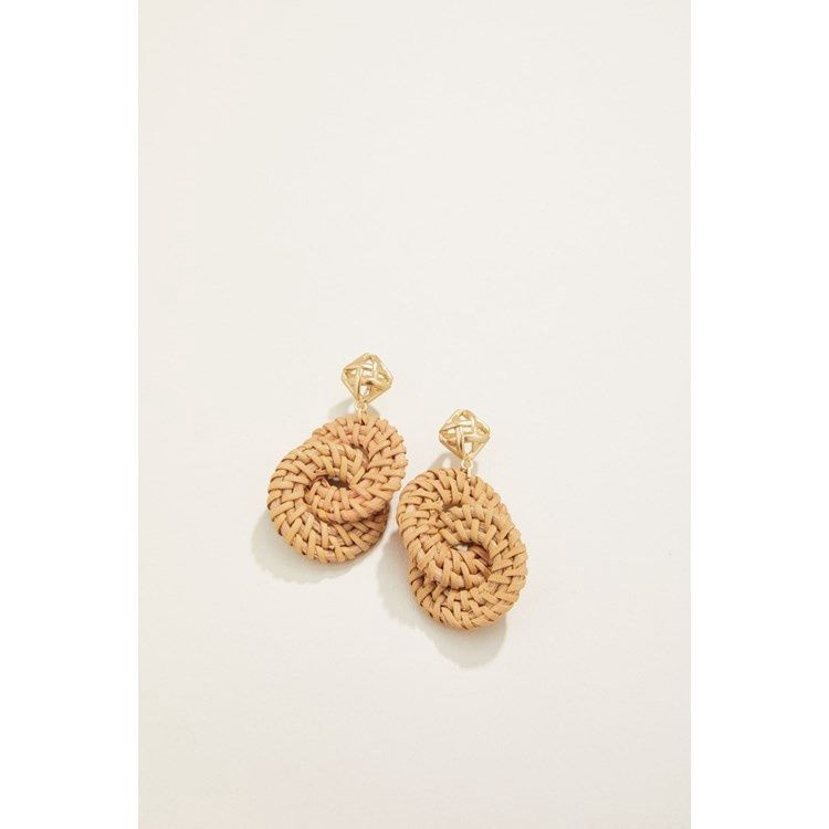 Cane Wicker Ring Earrings Brown