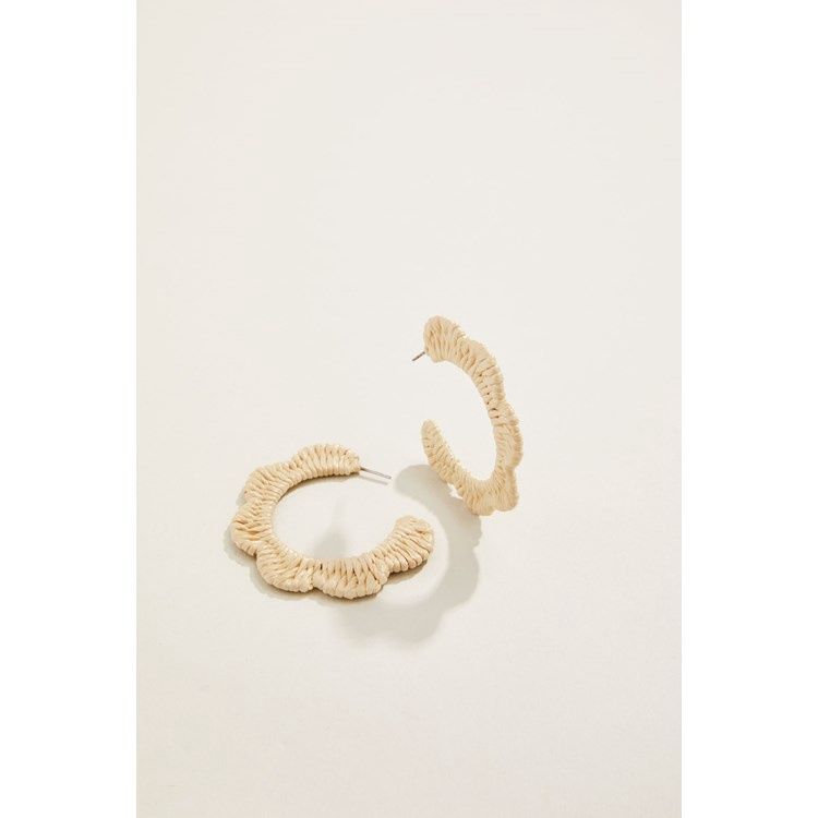 Scalloped Straw Hoop Earrings Natural