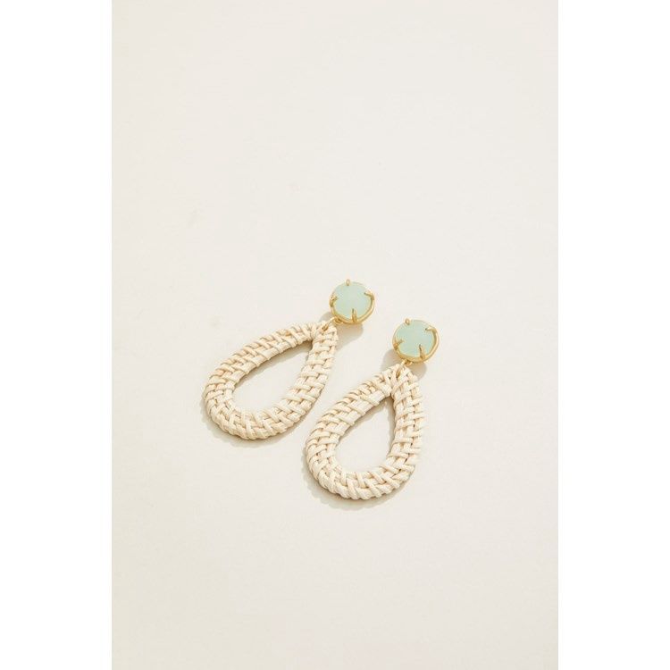 Poolside Wicker Earrings Seafoam/White