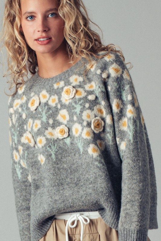 Embossed Floral Knit Sweater