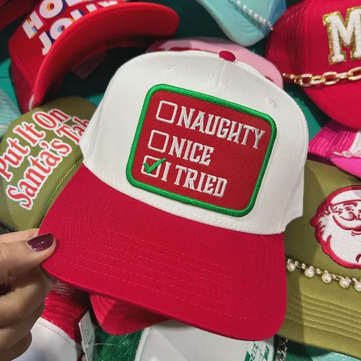 Naughty, Nice, I Tried Trucker Hat | Christmas Cap | Santa