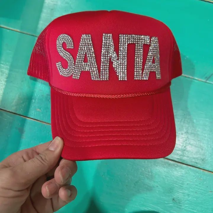 Rhinestone Santa Trucker | Christmas Hat | Merry Cap