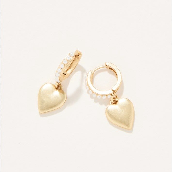 Pearl Drop Hoop Earrings Heart
