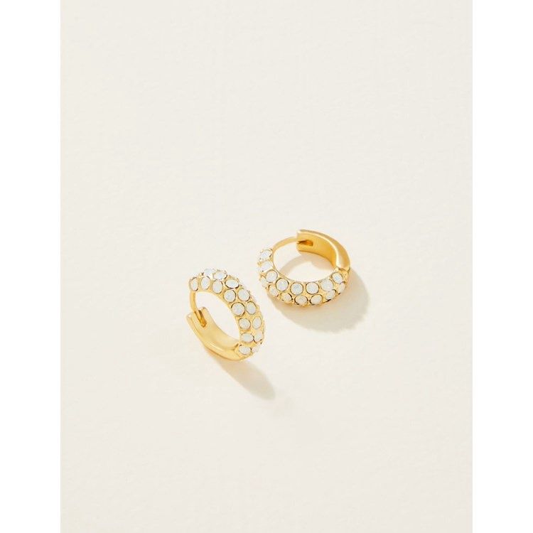 Cristal Pave Hoop Earrings White Opal