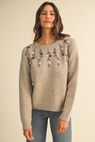 Textured Flower Embroidery Sweater