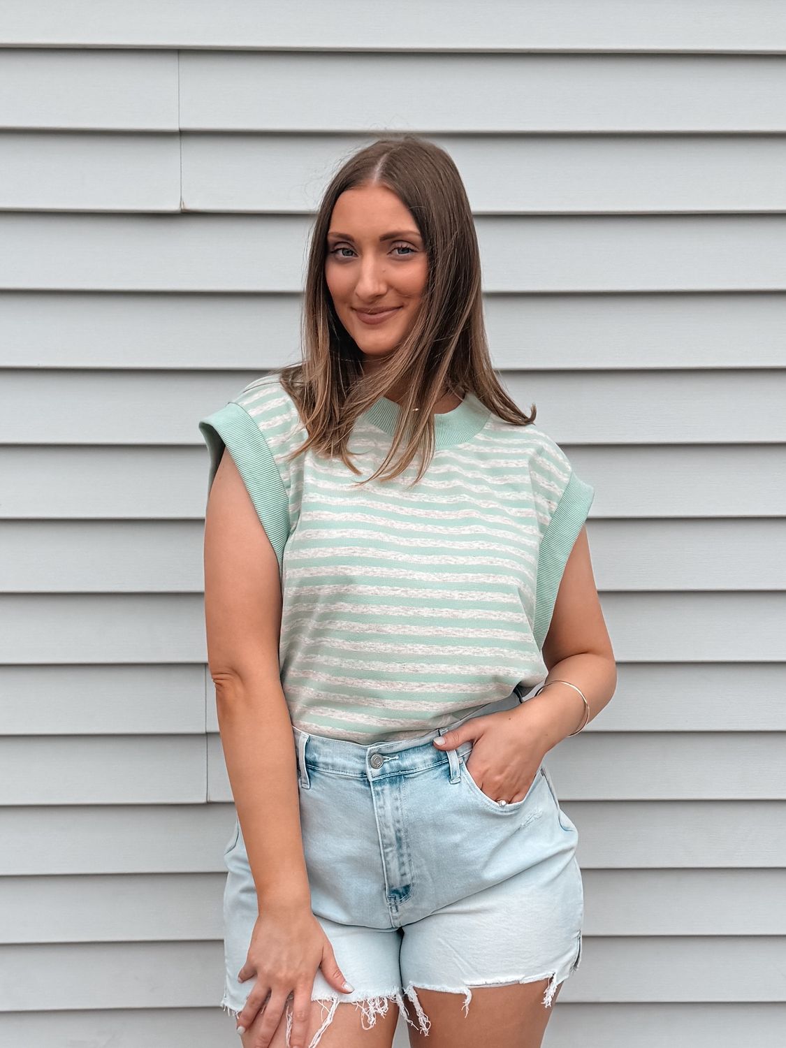Striped Terry Cap Sleeve Top