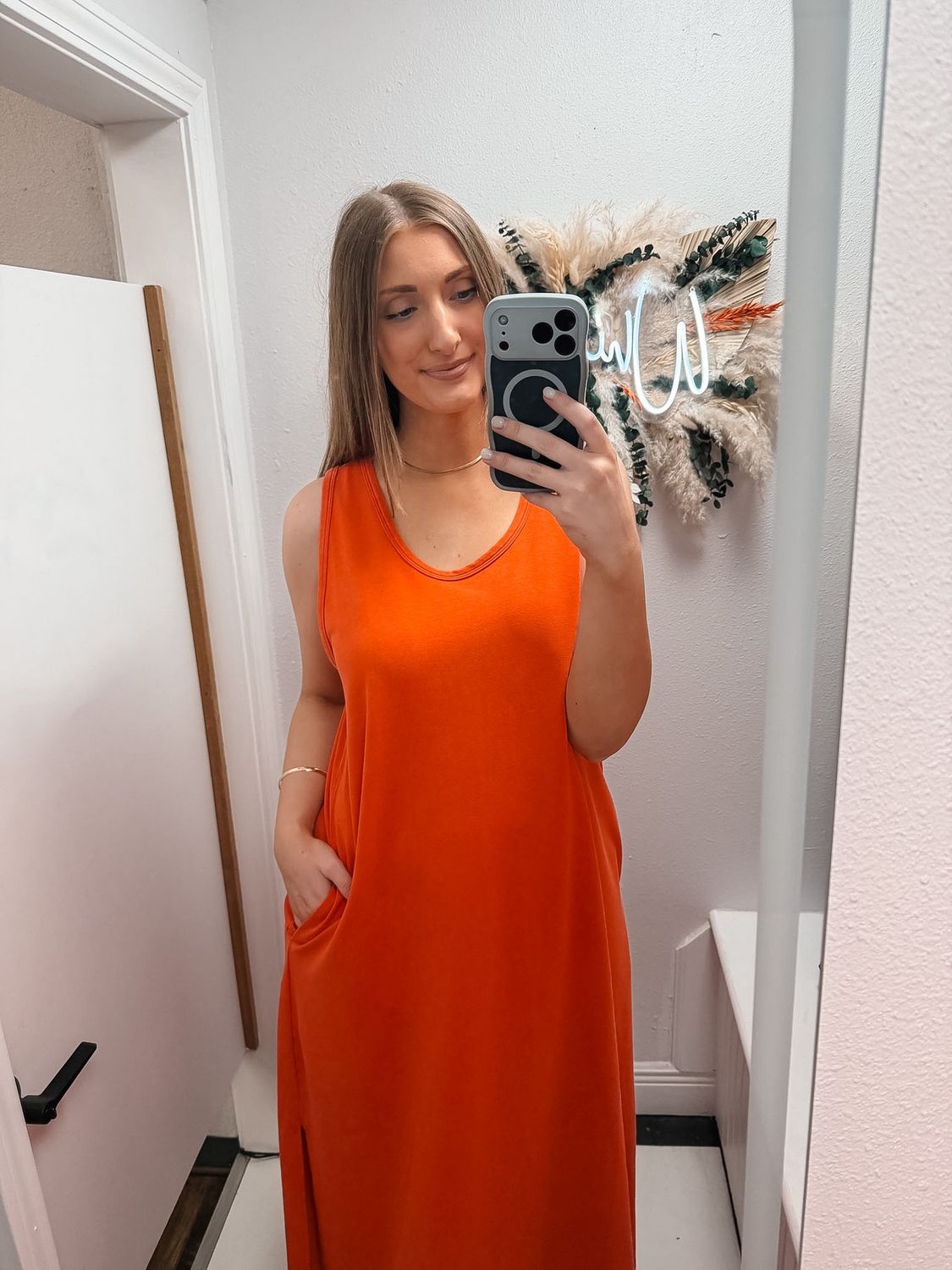 Washed Cotton Sleeveless Dress - Black or Tangerine