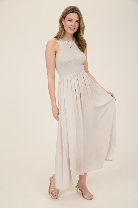 Knit Mixed Media Sleeveless Midi Dress