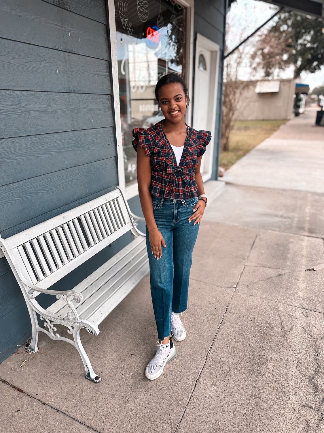 PLAID RUFFLE BOW BABYDOLL TOP