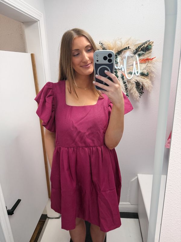 Square neck short sleeve mini