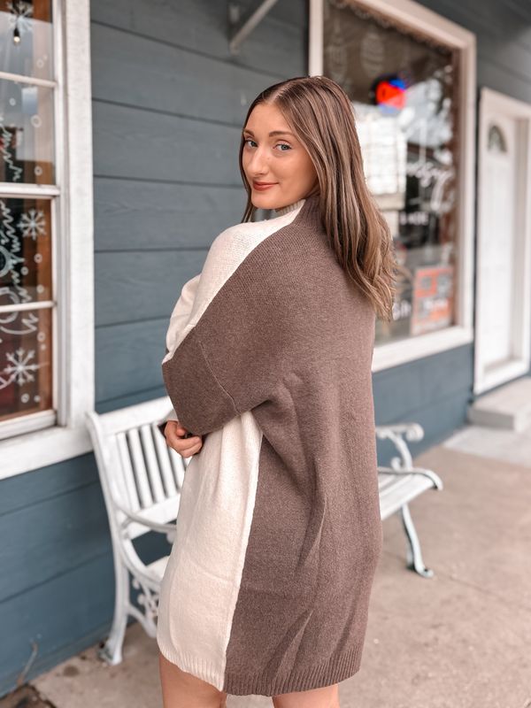 Colorblock Mock Neck Long Sleeve Sweater Dress