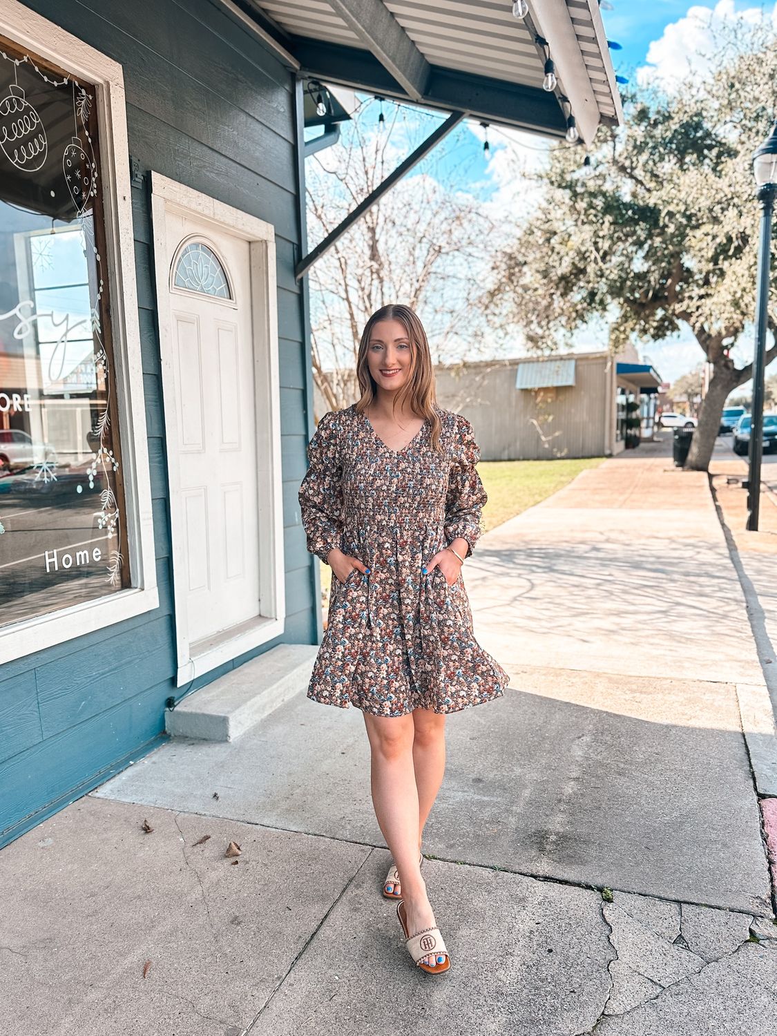 Vintage Flower Print Smocking Mini Dress