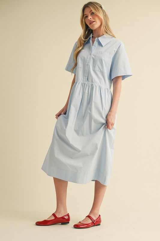 Button Down Midi Length Shirt Dress
