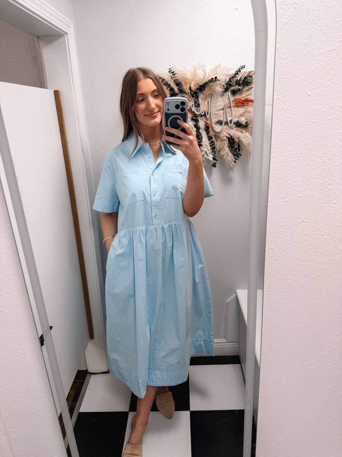 Button Down Midi Length Shirt Dress
