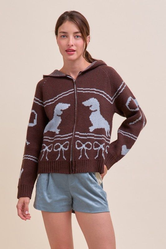 Dachshund Knit Cardigan With Hood