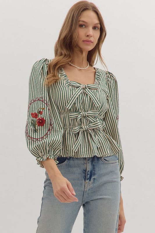 Striped 3/4 sleeve peplum