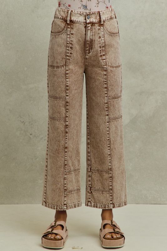 Washed Denim Wide Pants