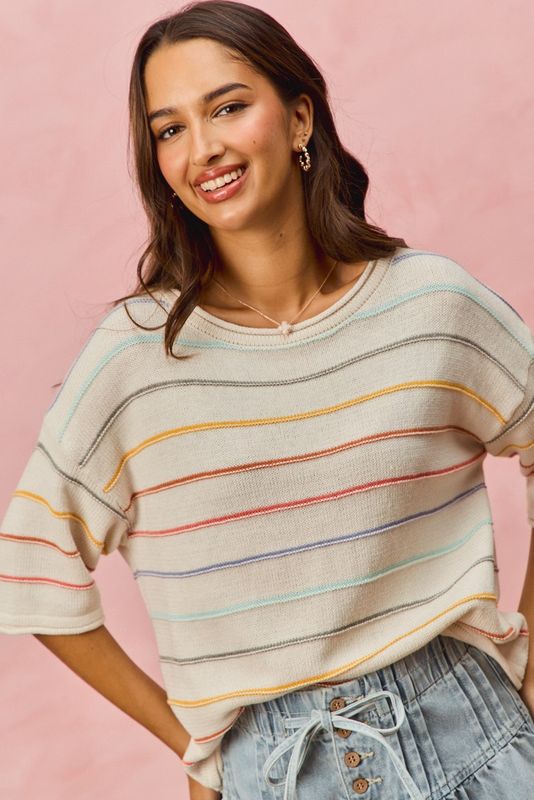 Rainbow Stripe Casual Sweater